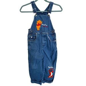 Vintage Winnie The Pooh Denim Embroidered Overalls Tigger Sz Toddler 5 Jean